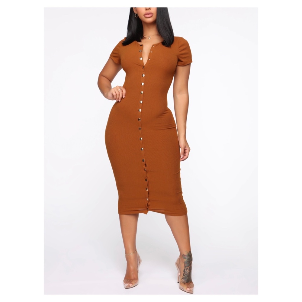 Take Me There Ribbed Midi Dress - Rust